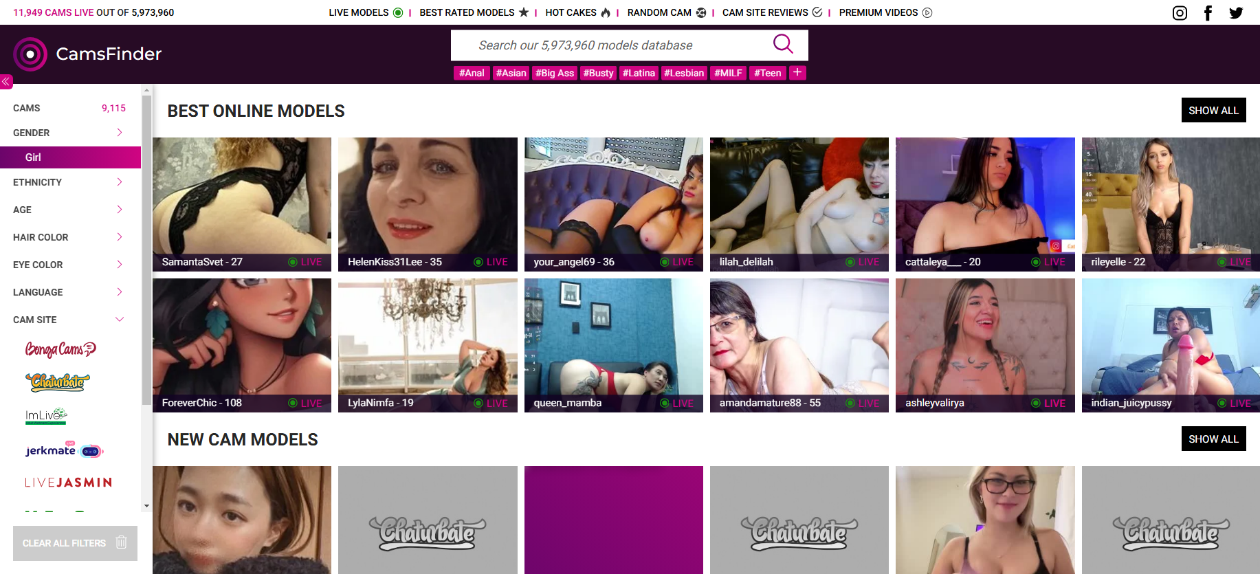 Screenshot of Find Live Cam Models From All Live Sex Cams Sites | CamsFinder